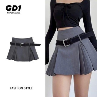 Chân váy nữ Dáng A xếp ly trước kèm dây lưng có khoá kéo