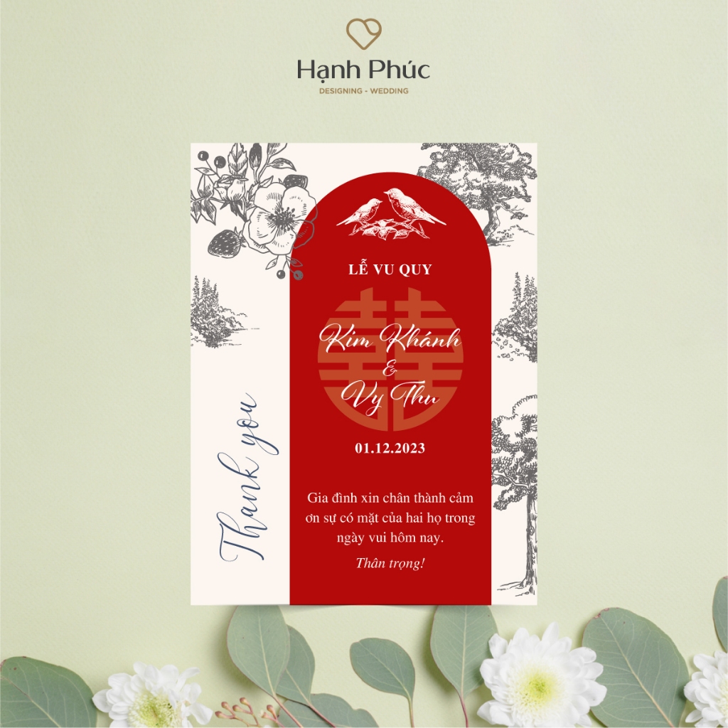 Thẻ cảm ơn trang trí - Cưới hỏi & Sự kiện - KT: 12cm x 9cm