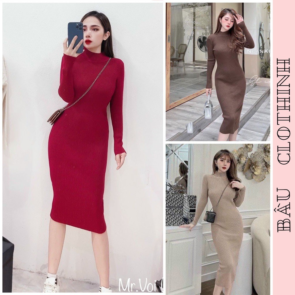ĐẦM VÁY BẦU BODY VL614 THU ĐÔNG LEN LÔNG THỎ QUẢNG CHÂU CAO CẤP MỀM MỊN CO GIÃN 4 CHIỀU - ĐẦM VÁY DỰ TIỆC SANG CHẢNH ĐẸP