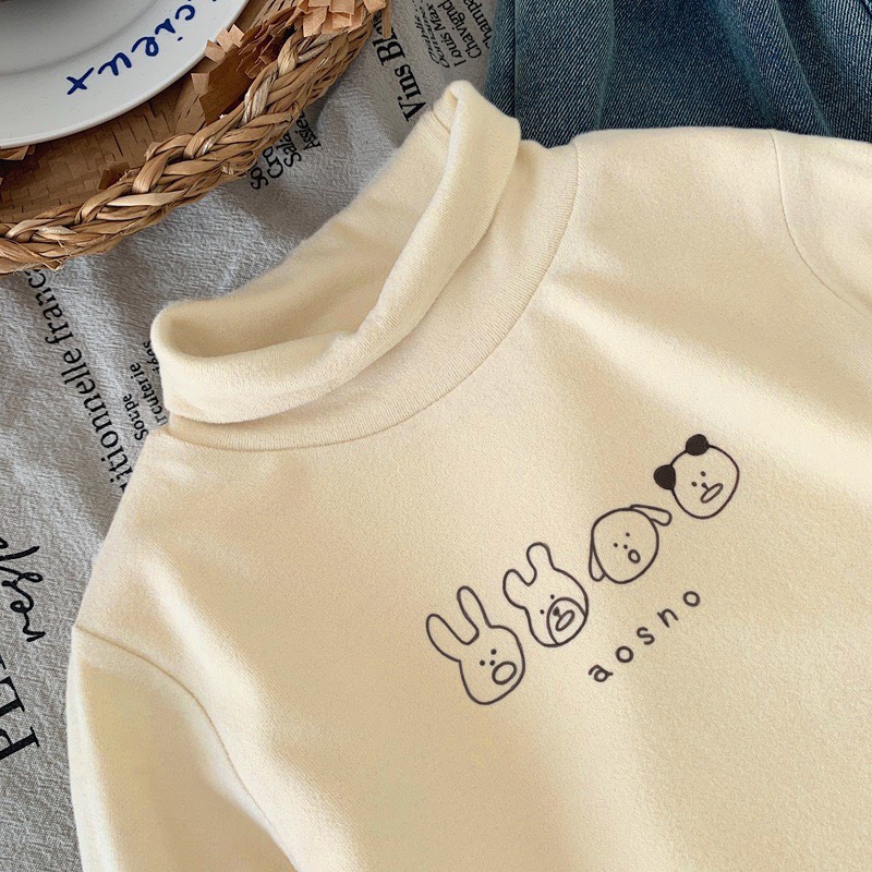 TE477- Áo giữ nhiệt cổ 5 phân cho bé Hokiha Kids chất bozip lông mềm mại, ấm áp hoạ tiết hoạt hình đáng yêu size 8-17kg