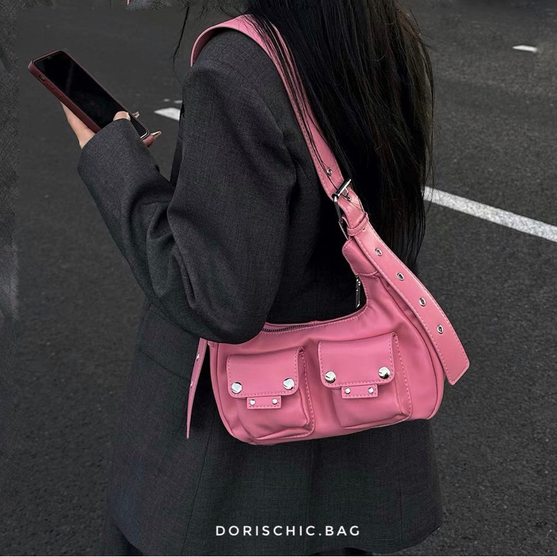 Túi xách nữ đeo vai da trơn cao cấp có 2 túi nhỏ ngoài mẫu mới siêu xinh phong cách hàn quốc