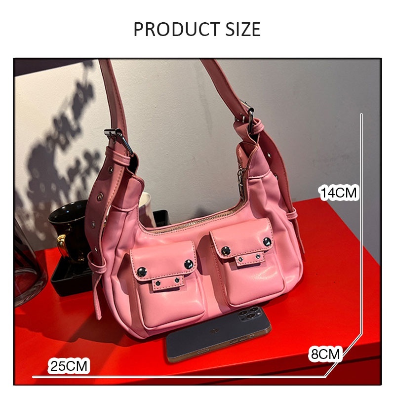 Túi xách nữ đeo vai da trơn cao cấp có 2 túi nhỏ ngoài mẫu mới siêu xinh phong cách hàn quốc