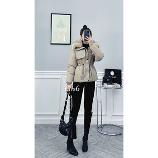 Áo khoác phao nữ cổ lông form thắt eo