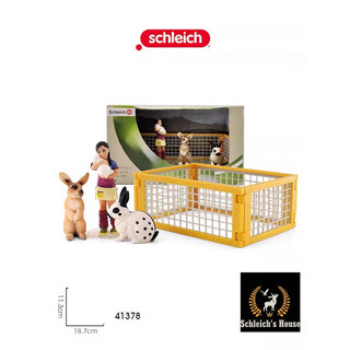 Mô hình động vật,đồ chơi Schleich chính hãng set SceneryPack Cô gái bế thỏ , 2 thỏ và chuồng thỏ 41378 - SchleichHou