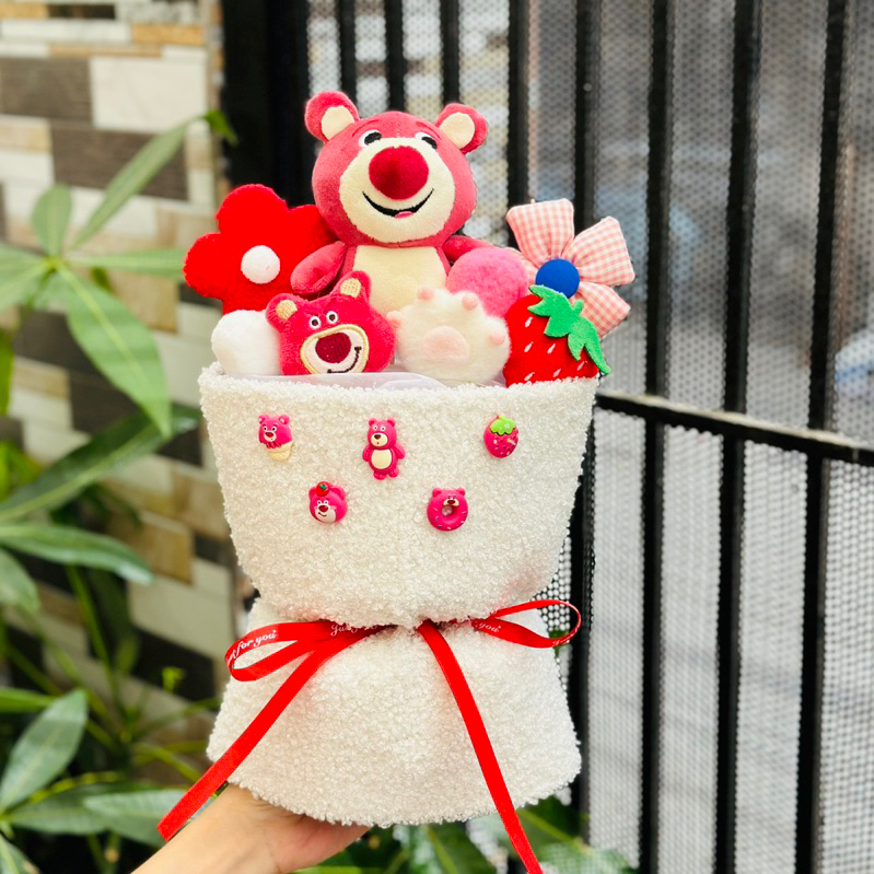 Bó Hoa Gấu Dâu Lotso, Stitch Tím Nhồi Bông Quà Cao Cấp