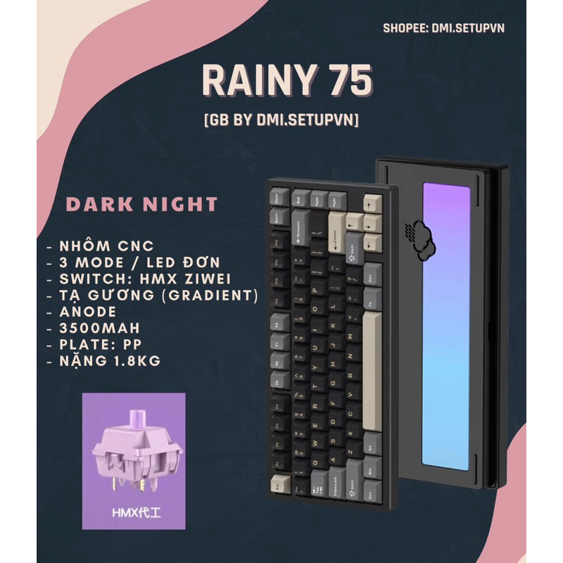 𝐑𝐀𝐈𝐍𝐘𝟕𝟓 𝐊𝐞𝐲𝐛𝐨𝐚𝐫𝐝 𝐊𝐢𝐭 𝐁𝐨̣̂ 𝐁𝐚̀𝐧 𝐏𝐡𝐢́𝐦 𝐂𝐨̛ 𝟑 𝐦𝐨𝐝𝐞 𝐐𝐌𝐊/𝐕𝐈𝐀