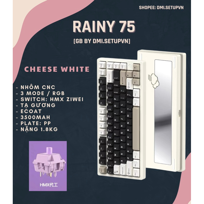 𝐑𝐀𝐈𝐍𝐘𝟕𝟓 𝐊𝐞𝐲𝐛𝐨𝐚𝐫𝐝 𝐊𝐢𝐭 𝐁𝐨̣̂ 𝐁𝐚̀𝐧 𝐏𝐡𝐢́𝐦 𝐂𝐨̛ 𝟑 𝐦𝐨𝐝𝐞 𝐐𝐌𝐊/𝐕𝐈𝐀