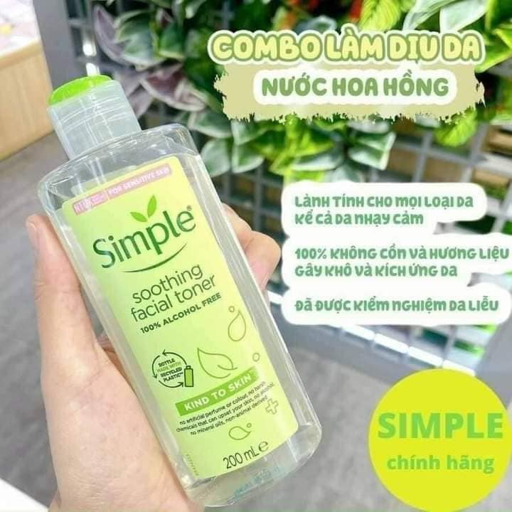 Nước hoa hồng Simple 200ml ⚡ CHUẨN CHÍNH HÃNG ⚡ Toner hoa hồng Simple Smooth Facial Cân bằng ẩm cho da