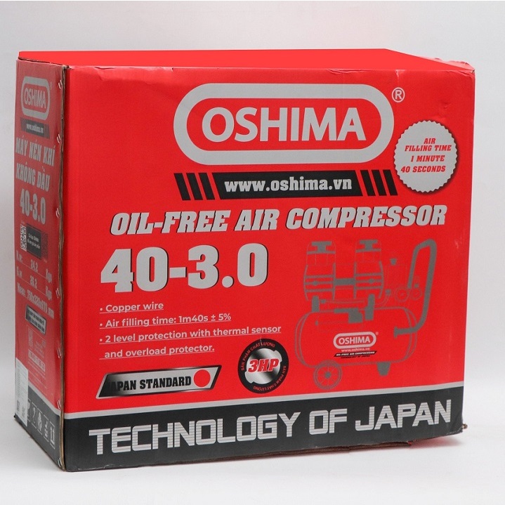 Máy nén khí không dầu Oshima 3hp 40 lít