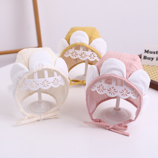 Mũ vải buộc dây hình hoa cute cho bé 3 đến 12 tháng tuổi