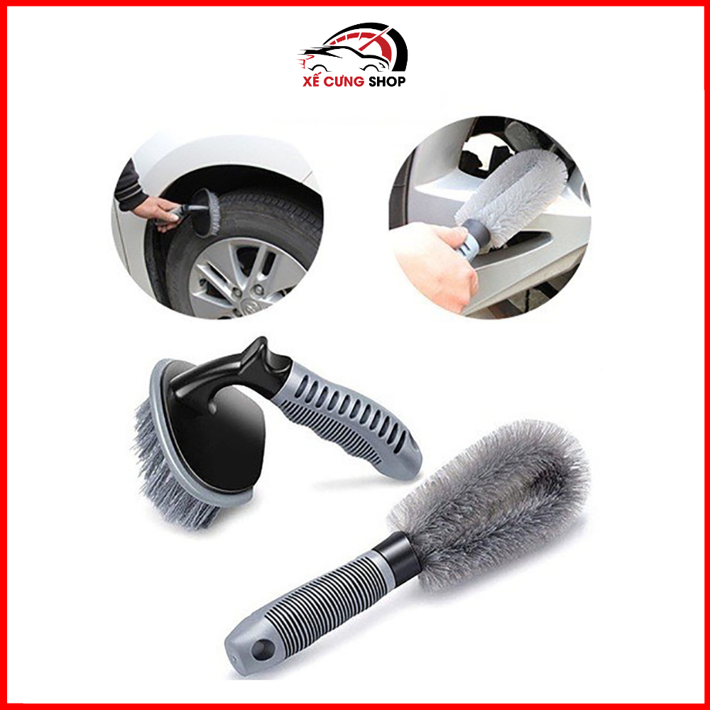 Combo bộ chổi cọ rửa vành lazang + Bàn Chải Vệ Sinh Bánh Xe Chuyên Nghiệp, vệ sinh hiệu quả