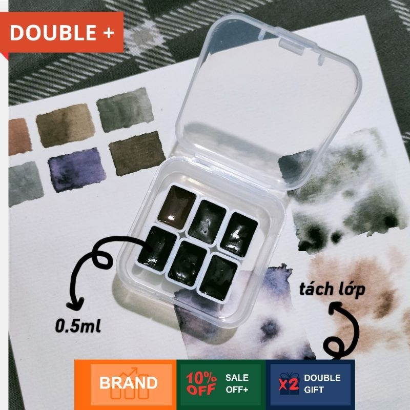 Pocket màu nước boku undo/new picment tone trầm lạnh 6 màu 0.5ml