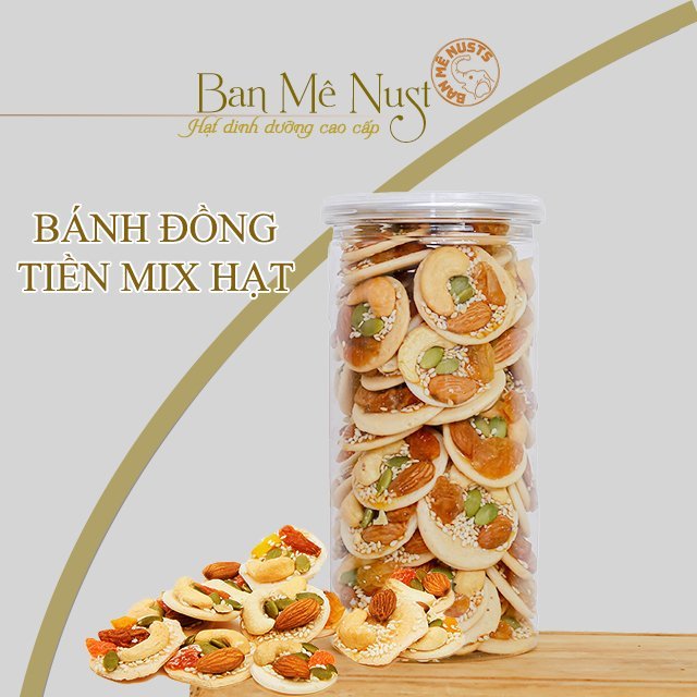 Bánh Đồng Tiền Mix Hạt, Giàu Dinh Dưỡng: Hạt Điều, Hạnh Nhân, Nho khô, mè, mạch nha..bánh mix hạt, hạt điều