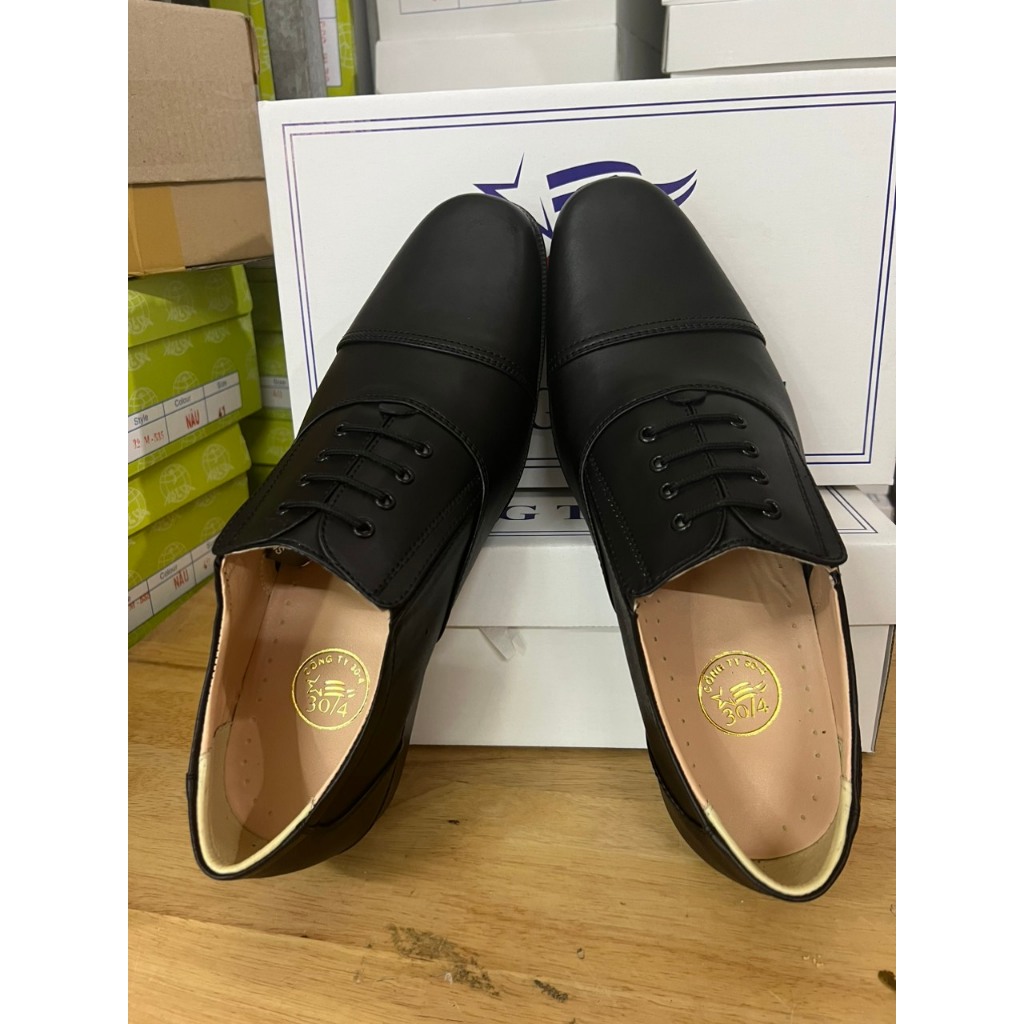 Giày Sĩ Quan Không Cột Dây Lót Vàng, Đế Cao Su Có Khâu, Hộp Đựng Đẹp