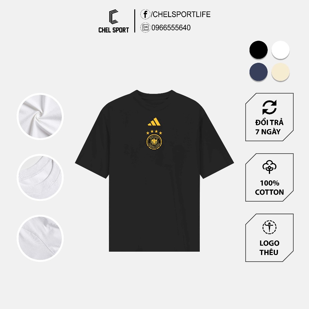 Áo thun logo kim loại thêu Đức Euro 2024 100% cotton [ẢNH THẬT]