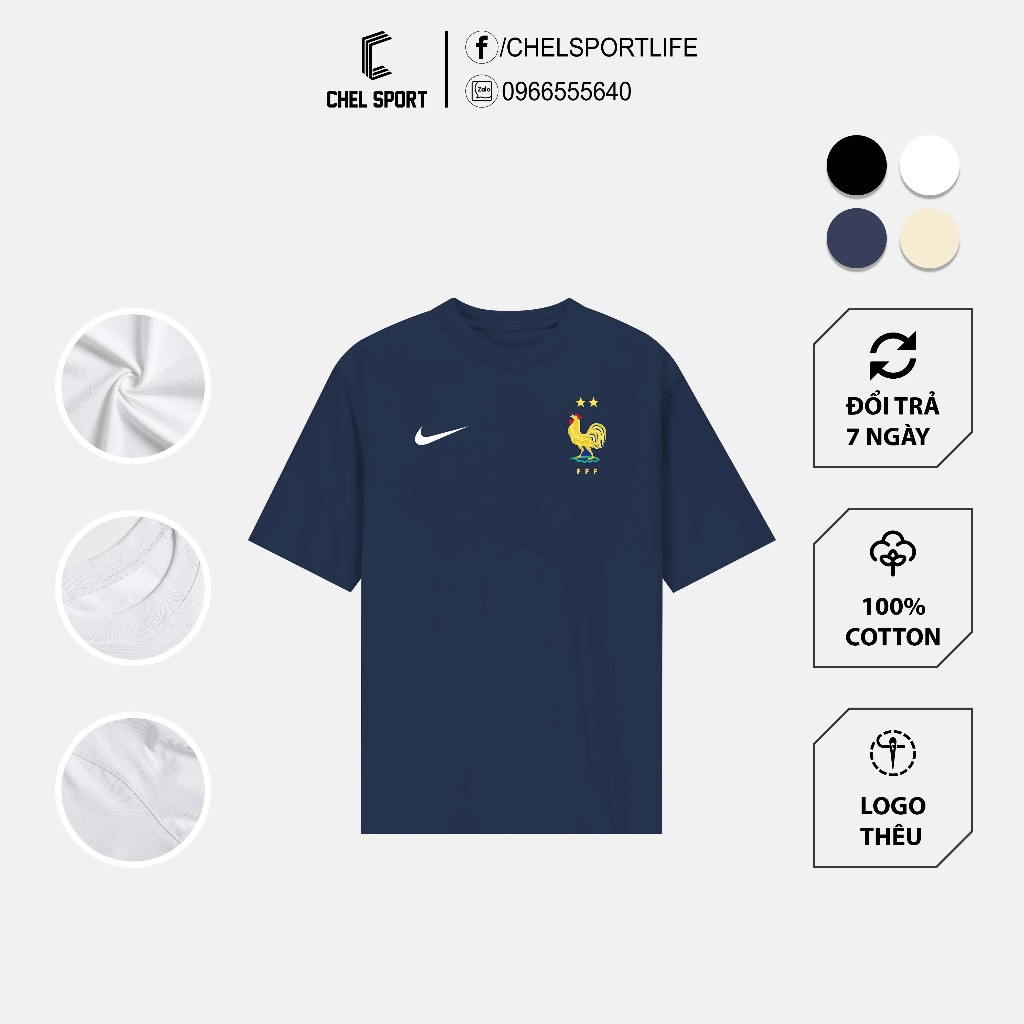 Áo thun logo thêu Pháp Euro 2024 100% cotton