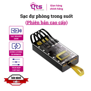 Sạc dự phòng trong suốt 30000mAh, Chính Hãng QTS, Hỗ Trợ Sạc Nhanh 66W, Có Cáp Sạc Đi Kèm, Bảo Hành 6 Tháng