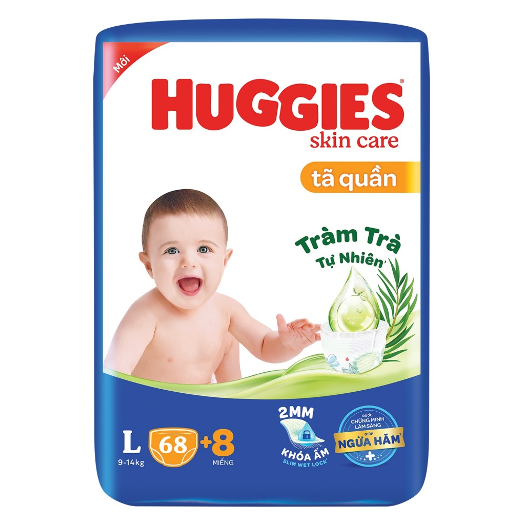 Tã/bỉm quần HUGGIES skin care tràm trà tự nhiên ngừa hâm M76+8 , L68+8 , XL60+8 , XXL54+8