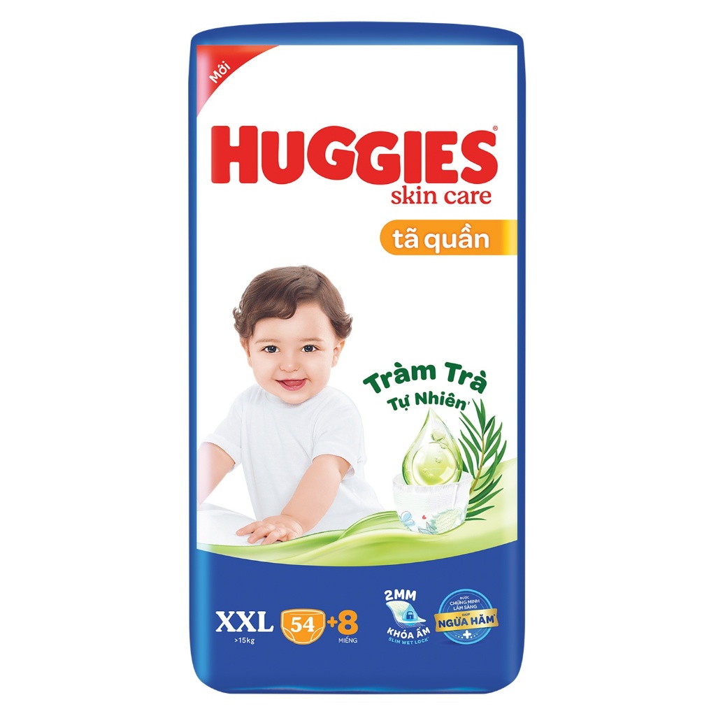 Tã/bỉm quần HUGGIES skin care tràm trà tự nhiên ngừa hâm M76+8 , L68+8 , XL60+8 , XXL54+8