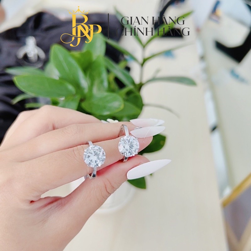 Nhẫn đá chủ 10 li viền trơn, nhẫn nữ Bạc BNP