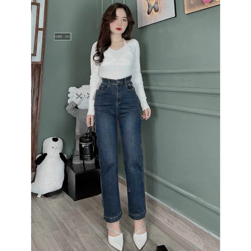 Quần Jean suông kiểu 2 túi trước nấm lùn