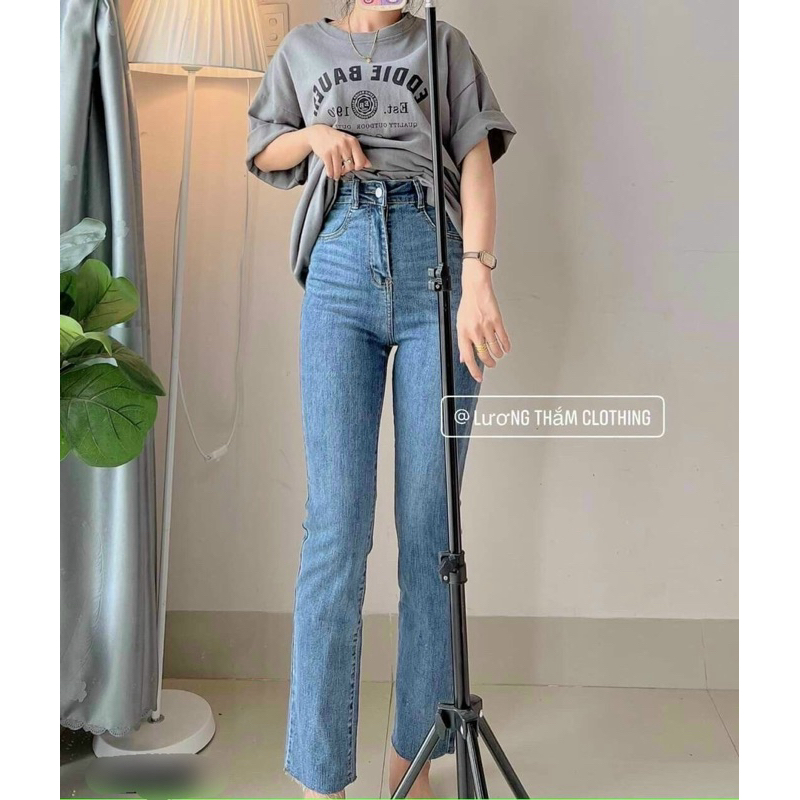 Quần Jean suông kiểu 2 túi trước nấm lùn