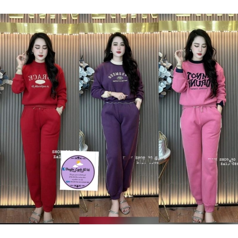 Sét bộ thể thao nữ thu đông chất nỉ tăm lót bông cao cấp  grace quảng châu