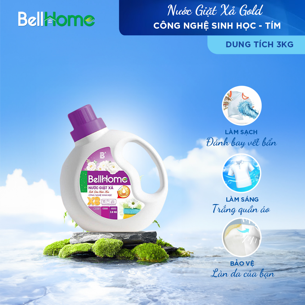 Nước Giặt Xả Gold Bell Home 3KG Cao Cấp Với Công Nghệ Sinh Học An Toàn Lưu Hương Vượt Trội, Làm Mềm Sợi Vải