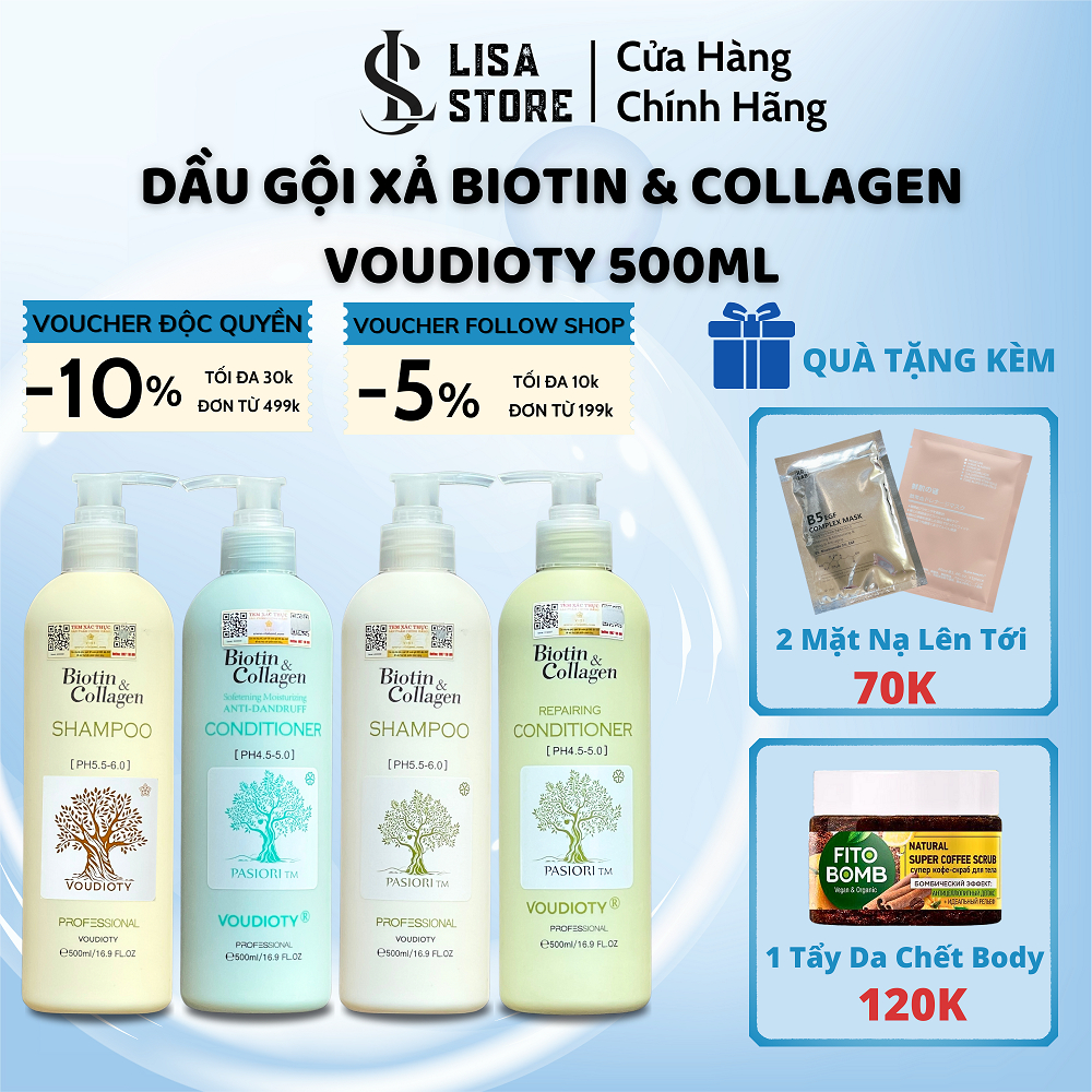 Dầu Cặp Gội Xả Biotin Collagen Voudioty Mượt Tóc Phục Hồi Tóc Hư tổn Giảm Gàu và Kiềm Dầu 500ml - Lisa store