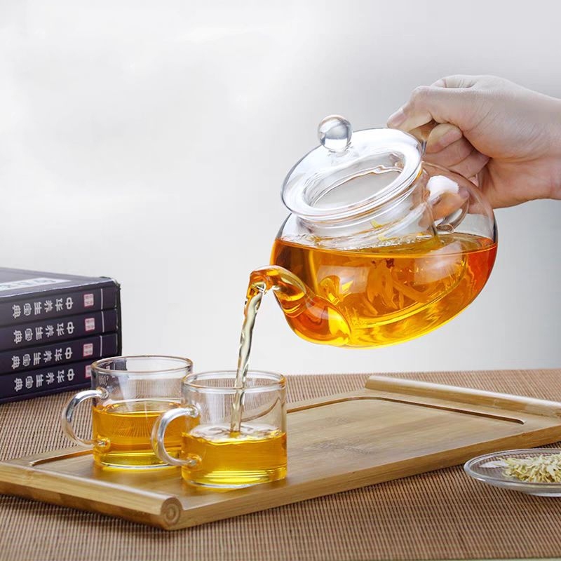 Bộ Ấm Trà 6 Chén chất liệu thủy tinh Lõi Lọc Pha Trà sức chịu nóng có Quai nhỏ 600ML