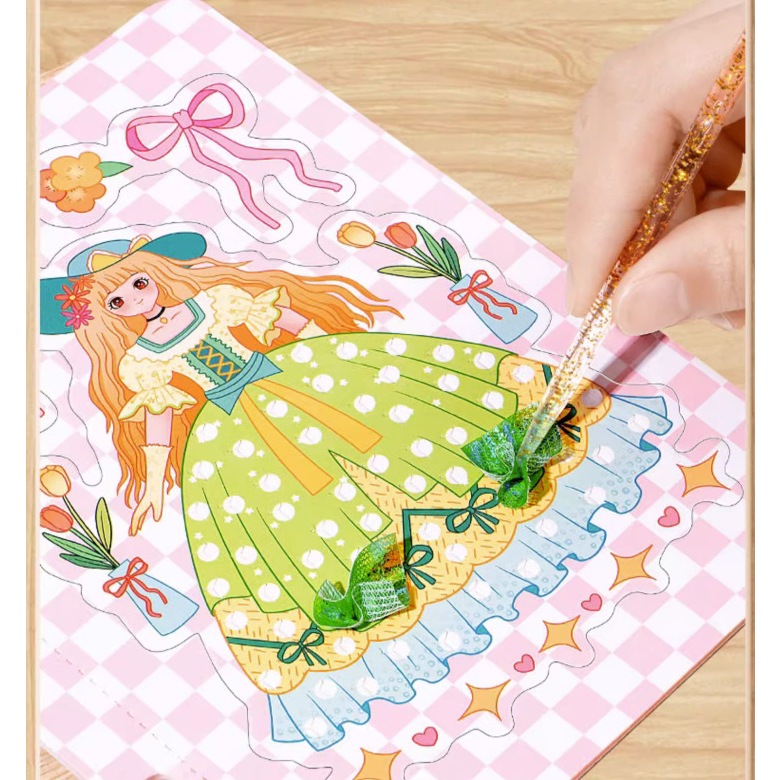 Trang trí dán sticker công chúa DIY Handmade bé thiết kế váy, tô màu công chúa