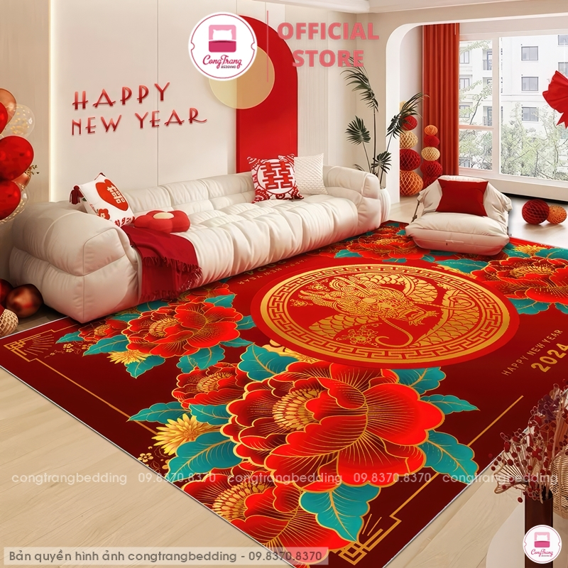 Tặng Thảm Lau Chân - Thảm Trải Sàn Bali TẾT 2024 Giáp Thìn, Trang Trí Phòng Khách Lau Chân, Chùi Chân Tết 3D Sắc Đỏ