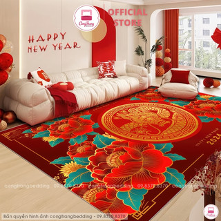 Tặng thảm lau chân - thảm trải sàn bali tết 2024 giáp thìn, trang trí phòng khách lau chân, chùi chân tết 3d sắc đỏ