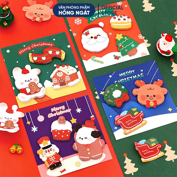 Giấy note cute chủ đề Giáng Sinh, giấy ghi chú dễ thương nhỏ gọn nhiều màu 3 in 1 gồm 60 tờ làm quà noel N071
