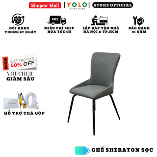 Ghế Ăn Bọc Da Pu YoLo Sheraton Sọc, Chân Sắt Sơn Tĩnh Điện. Nhập Khẩu Cao Cấp Hiện Đại, Phù Hợp Căn Hộ Chung Cư Gia Đình