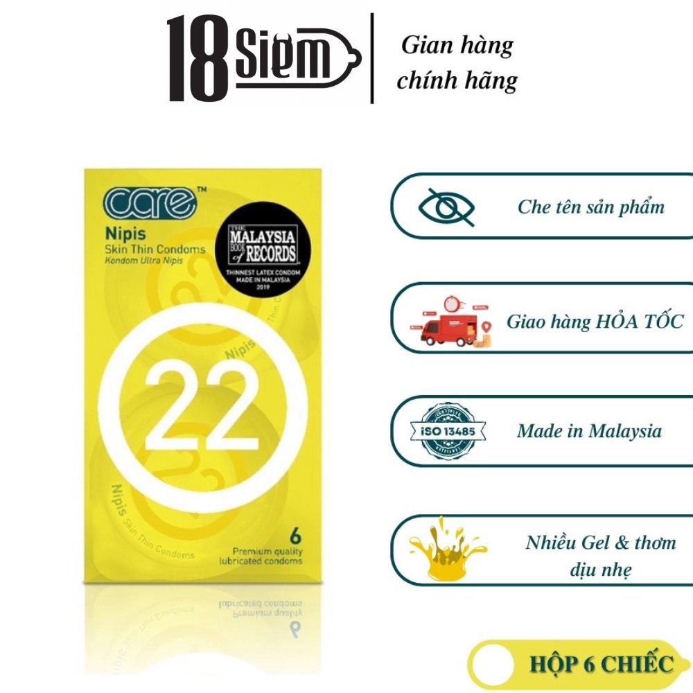 Bao cao su siêu mỏng CARE 22 Nipis mỏng trơn truyền nhiệt tốt, tăng cường gel bôi trơn