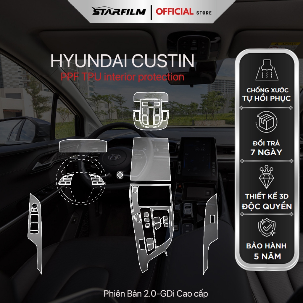 Hyundai Custin PPF TPU nội thất chống xước tự hồi phục STARFILM