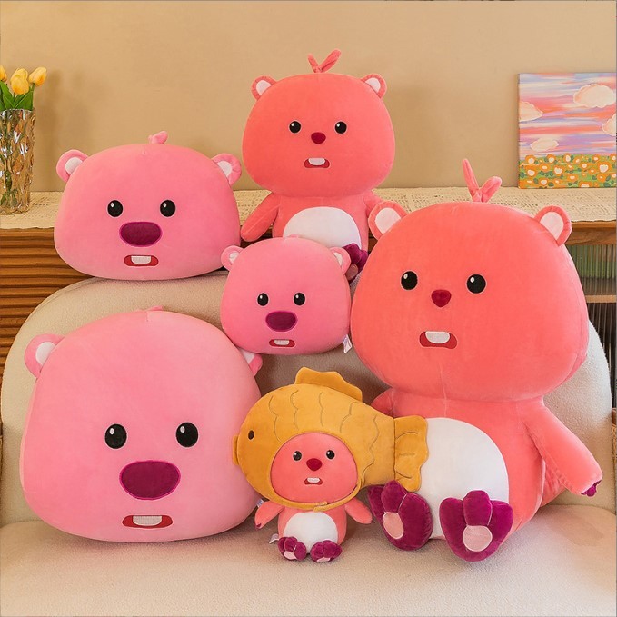 Gấu Bông Hải Ly Loopy Pororo Friend Hồng Đáng Yêu Mềm Mịn Vải Co Giãn 4 Chiều Siêu Xinh