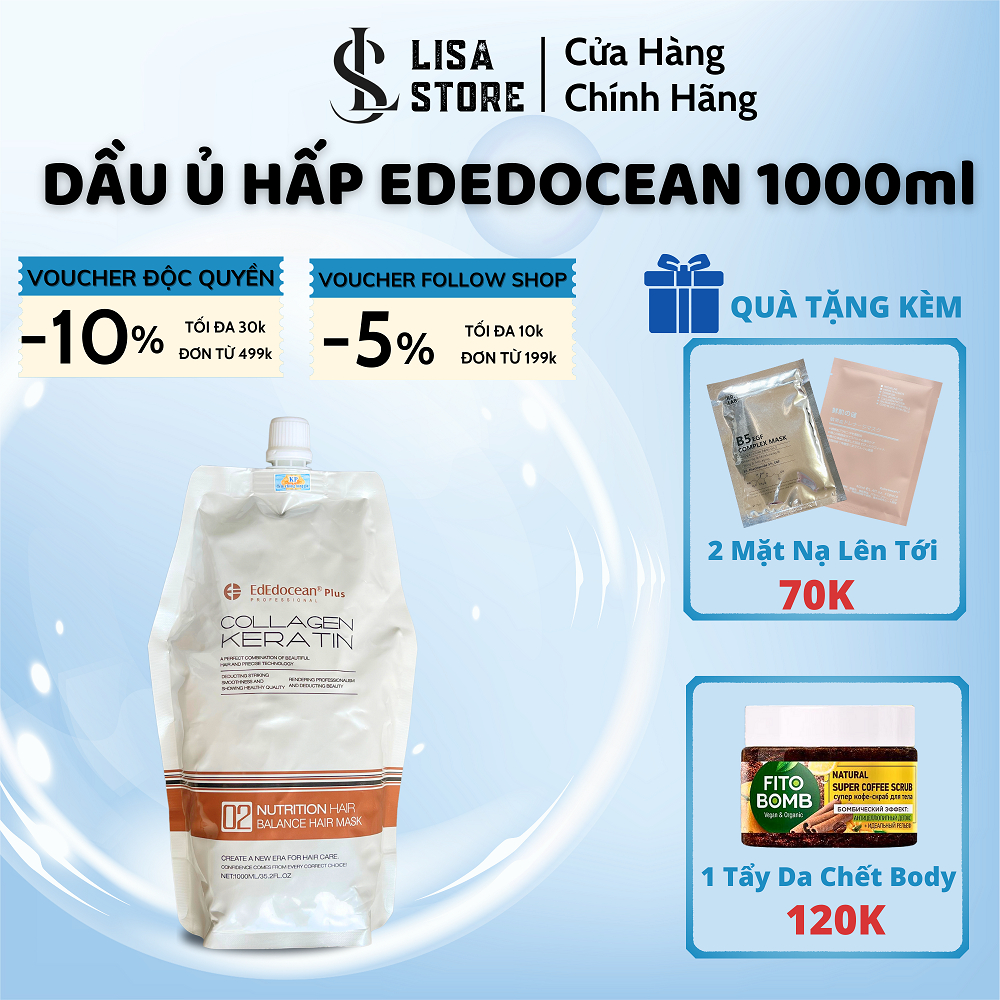 Kem Hấp Dầu Ủ Tóc Collagen Keratin Ededocean edocean Plus 1000ml Phục Hồi Hư Tổn, Siêu Mềm Mượt
