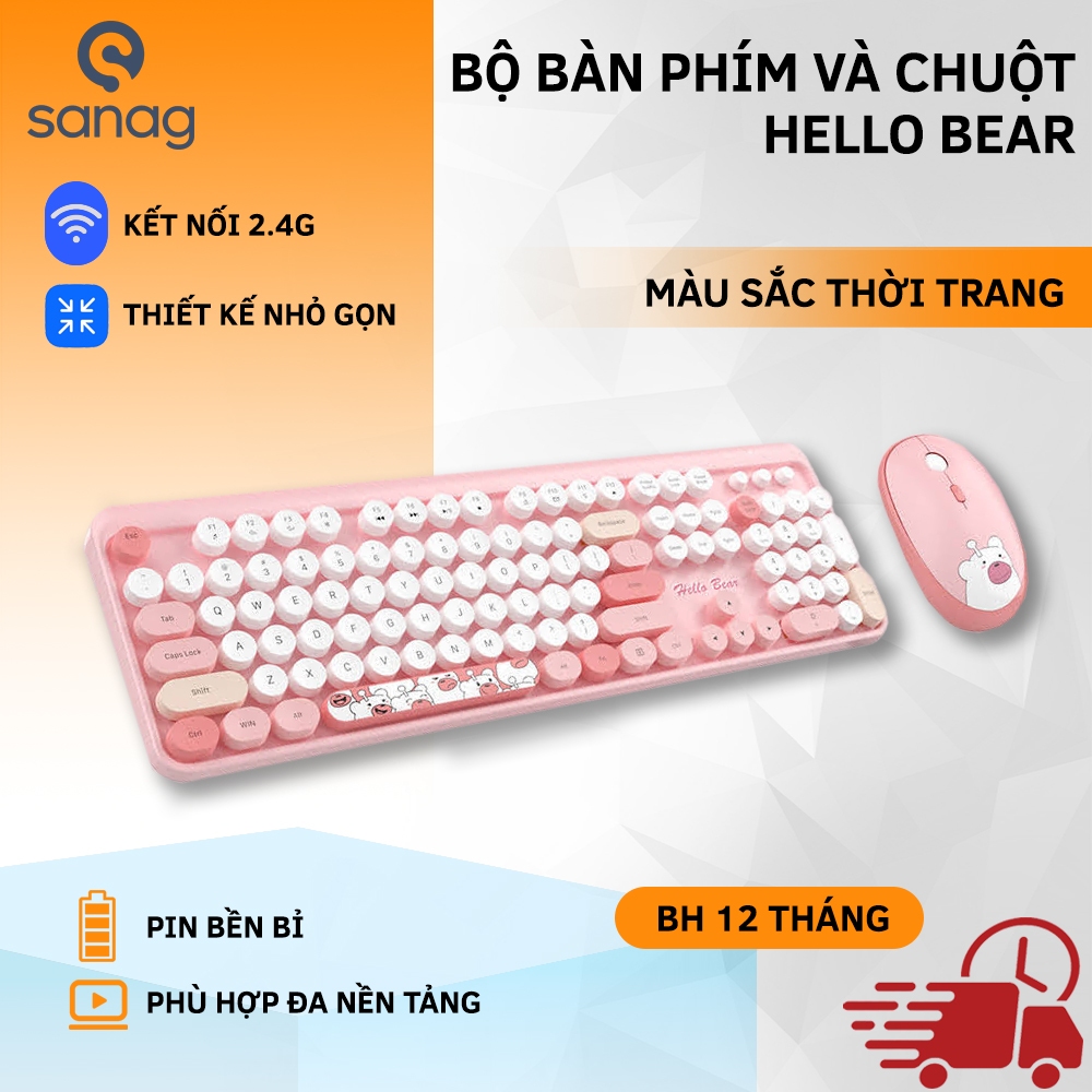 Bộ Bàn Phím Và Chuột Không Dây Sanag Hello Bear kết nối chuẩn 2.4ghz tương thích máy tính, laptop