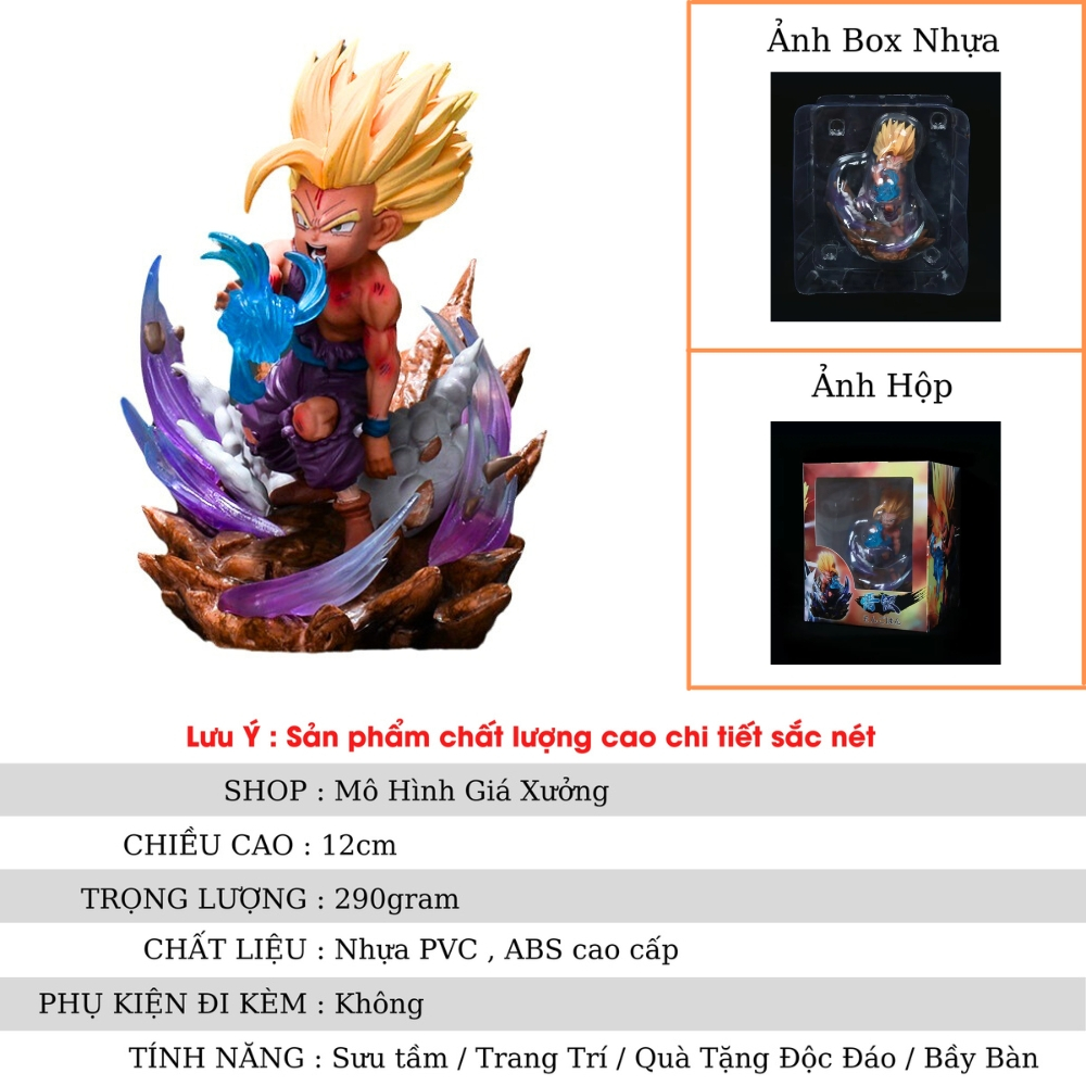 Mô hình DragonBall Gohan chibi chiến đấu - Cao 12cm - nặng 290gram - Dragon Ball - Có Hộp màu
