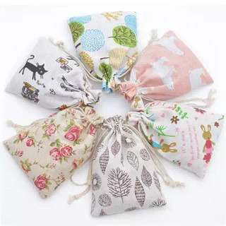 Set 5 Túi vải nhỏ dây rút vải bố mềm linen có dây rút size nhỏ 10x14cm họa tiết vintage