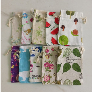 Set 6 Túi vải nhỏ dây rút vải bố mềm họa tiết vitage có dây rút tiện lợi kích thước 10x14cm