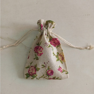 Túi vải nhỏ dây rút vải bố mềm có dây rút họa tiết hoa hồng vitage phụ kiện handmade kích thước 10x14cm