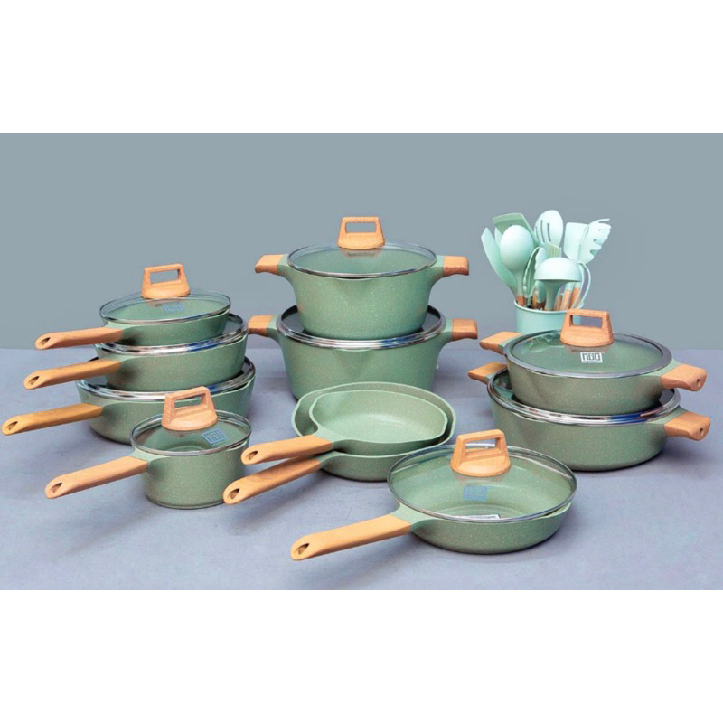 Nồi chảo đá MGC xuất Châu Âu màu xanh bơ siêu đẹp