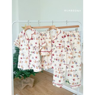 Đồ bộ nữ mặc nhà Pyjama Thỏ Noel Tết ngắn dài muslin Hàn Labeony