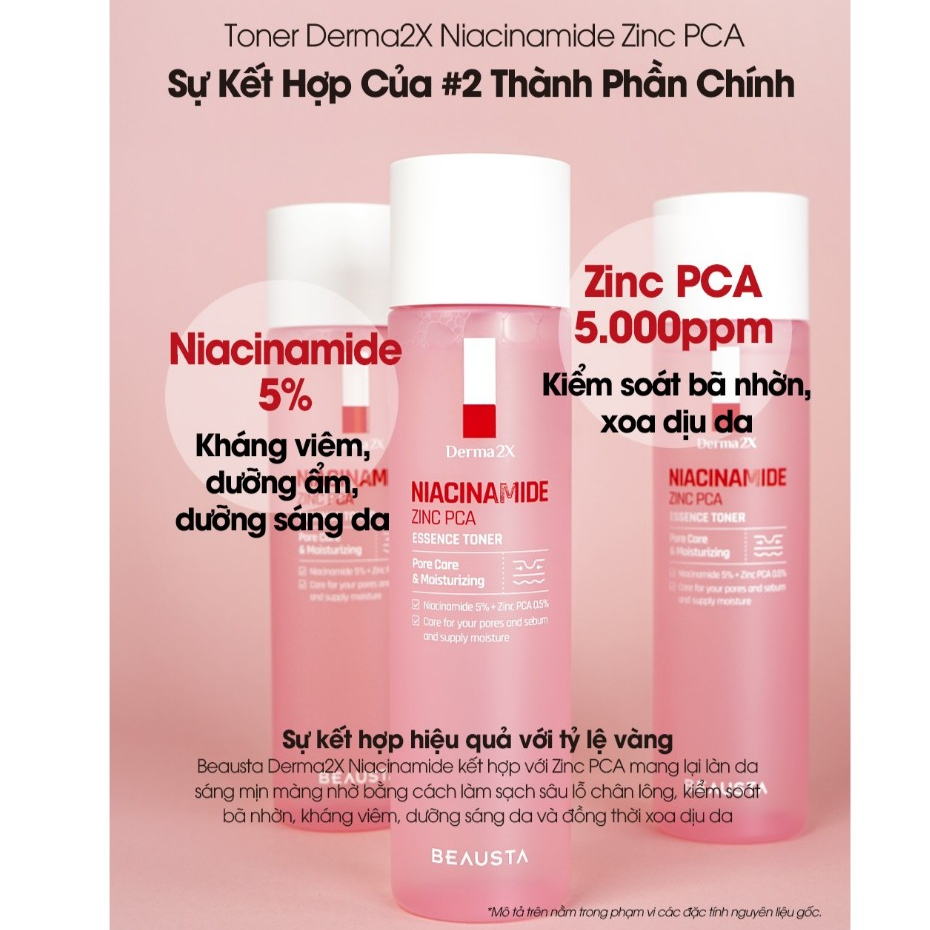 Nước Hoa Hồng Beausta Derma 2X Niacinamide Zinc PCA Essence Toner 200ml
