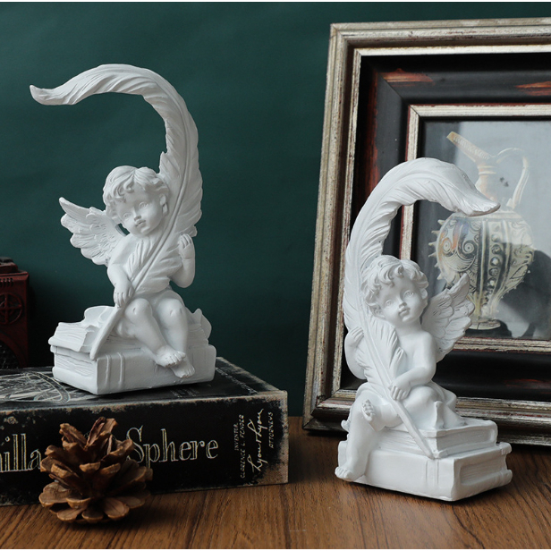 Tượng thiên thần trang trí nhà cửa, decor phòng khách kệ ti vi, phong cách Bắc Âu, cao 18cm, trưng bày quà lưu niệm