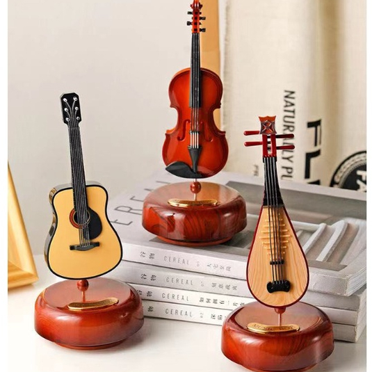 Hộp âm nhạc xoay mô hình đàn guitar và hình nhạc cụ cổ điển dùng decor không gian siêu xinh quà tặng sinh nhật,cao 21cm