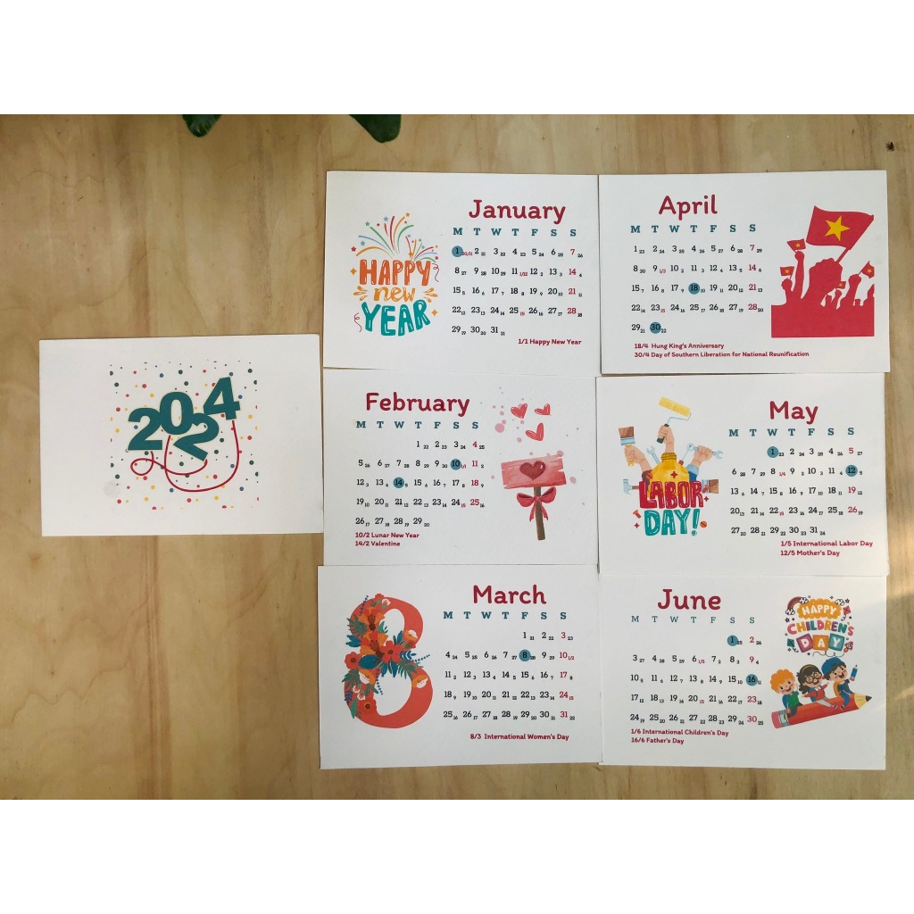 Lịch để bàn đế gỗ 2024 - shop Gỗ Xinh